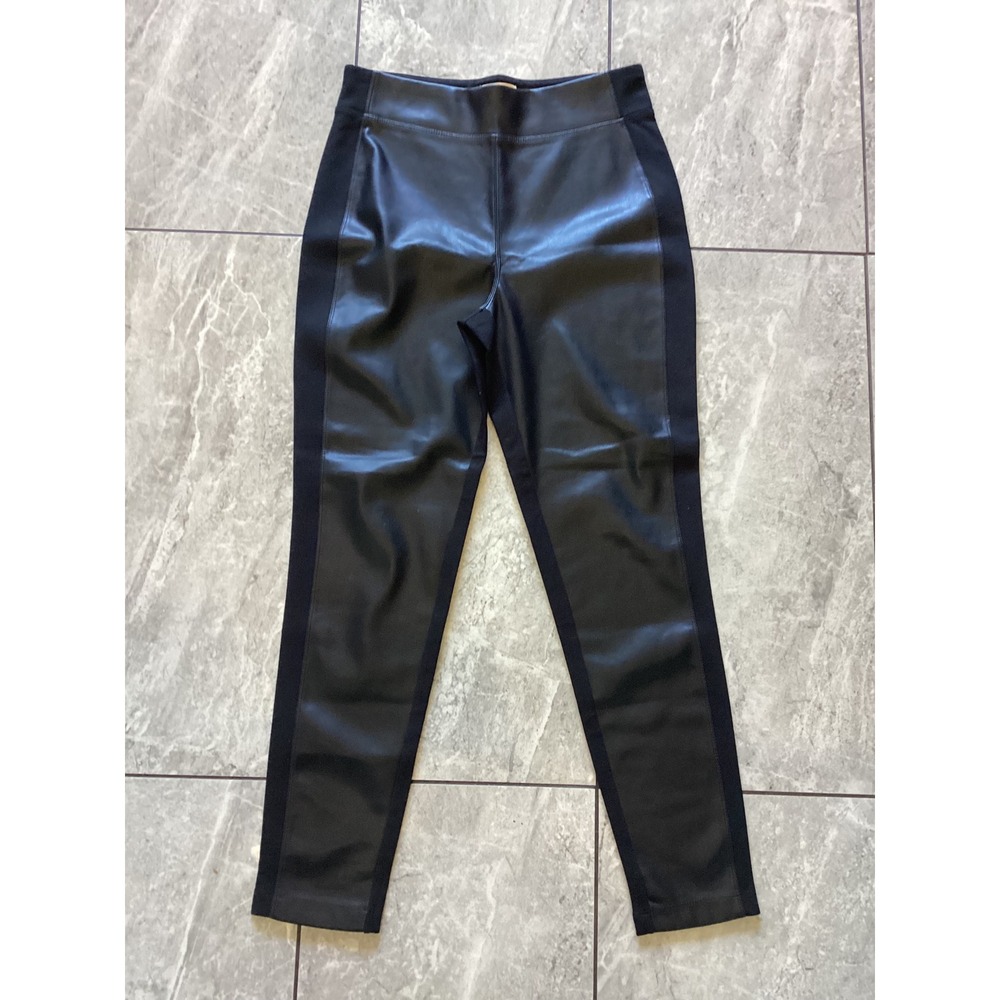 Elie Tahari Faux Leather Panel Ponte Knit Leggings Stretch Black S/P